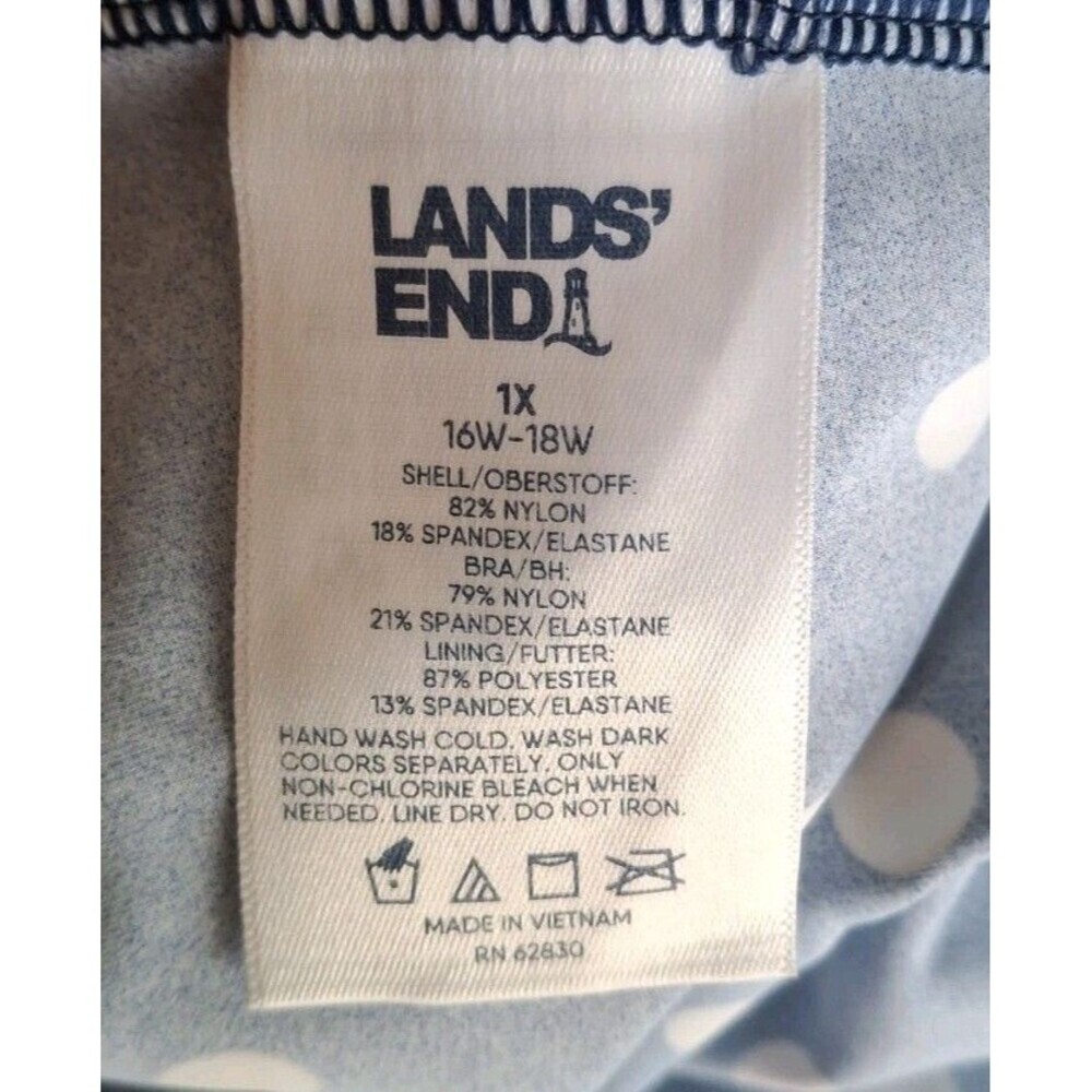 Lands End 2 Piece Swimsuit Sz 1X Blue  White Polka Dot Tankini High Waist Bottom - Picture 6 of 9